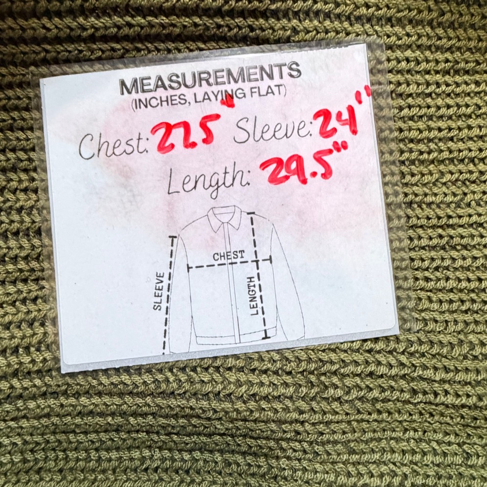 Sage + Steel Mens XXL Shaker Knit Sweater Olive Green Striped Sleeve Crewneck - Picture 7 of 7